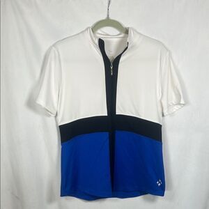 Jofit Women’s half zip golf polo size L White Blue